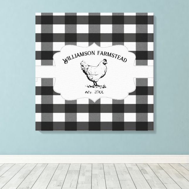 Black Buffalo Kariert Farm Huhn Canvas drucken Leinwanddruck (Insitu (Holzboden))