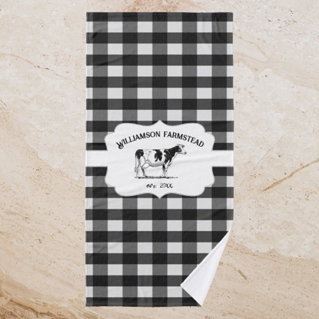Black Buffalo Kariert Farm Kuh Badetuch Set (Black Buffalo Plaid Farm Cow Bath Towel Set)