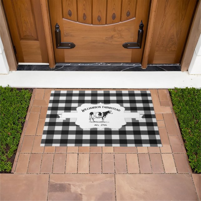 Black Buffalo Kariert Farm Kuh Doormat Fußmatte (Außenbereich)