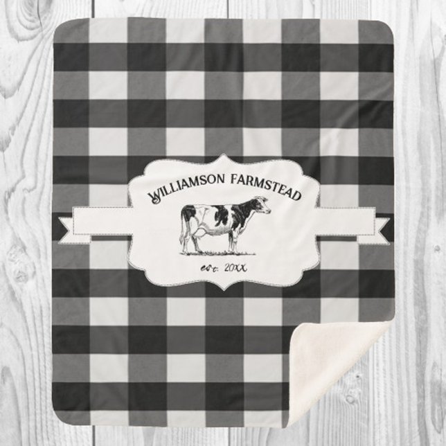 Black Buffalo Kariert Farm Kuh Sherpa Blanket Sherpadecke (Black Buffalo Plaid Farm Cow Sherpa Blanket)