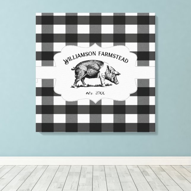 Black Buffalo Kariert Farm Pig Canvas drucken Leinwanddruck (Insitu (Holzboden))