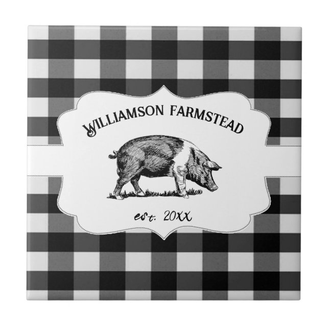 Black Buffalo Kariert Farm Pig Decorative Fliese (Vorderseite)