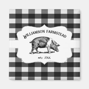 Black Buffalo Kariert Farm Pig Magnet
