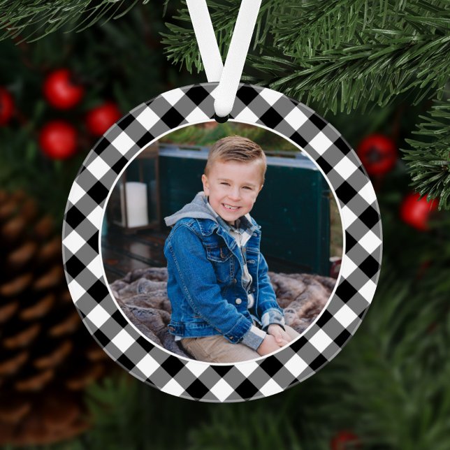 Black Buffalo Kariert Holiday Foto Personalisiert Ornament (Von Creator hochgeladen)