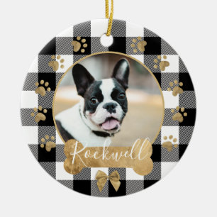 Black Buffalo Kariert Pattern Gold Bow Family Foto Keramik Ornament
