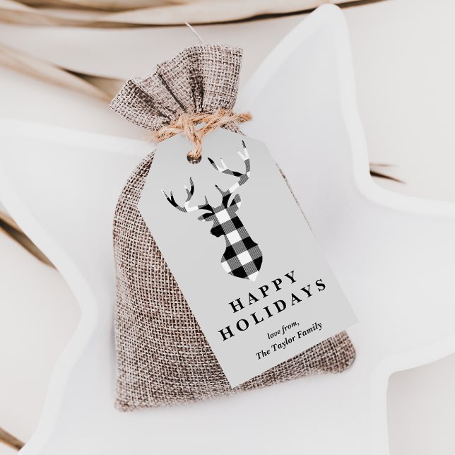 Black Buffalo Karierte Weihnachts-Hirsche Silhouet Geschenkanhänger (Von Creator hochgeladen)