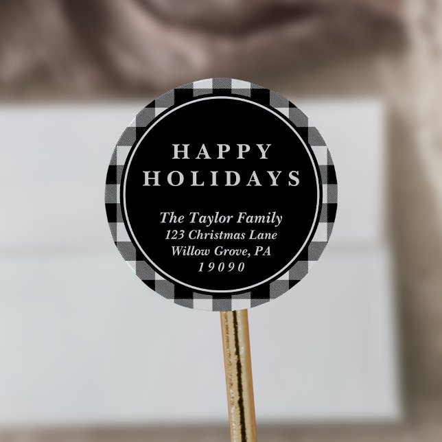 Black Buffalo Karierte Weihnachtsfeier Rücksendead Runder Aufkleber (Von Creator hochgeladen)