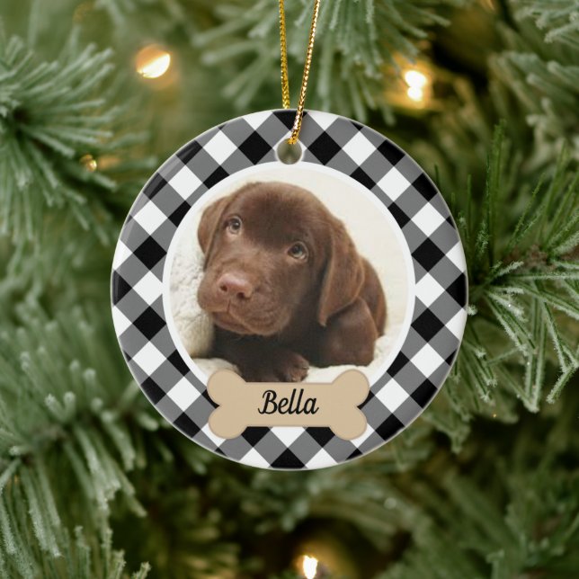 Black Buffalo Kariertes Puppy Dog Foto Keramik Ornament (Baum)