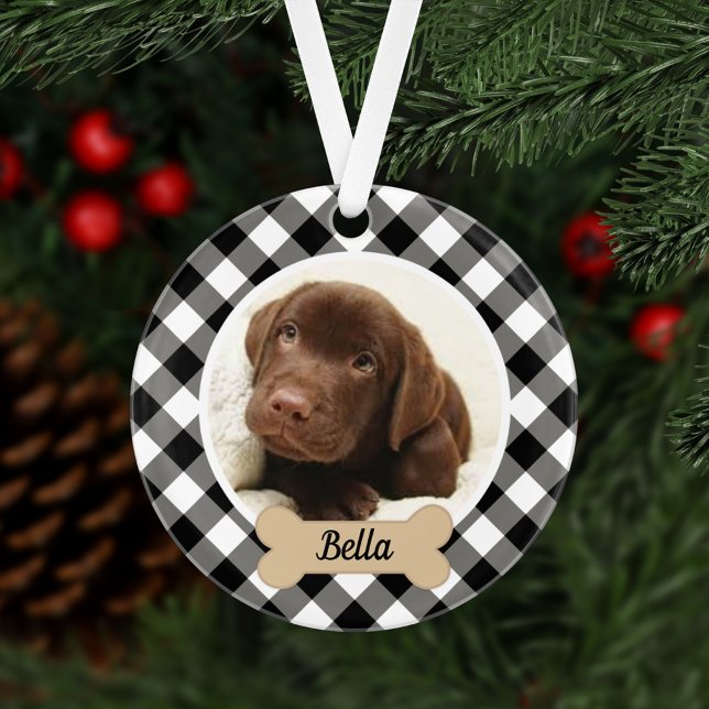 Black Buffalo Kariertes Puppy Dog Foto Ornament (Von Creator hochgeladen)