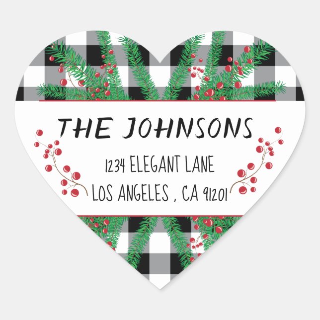 Black Buffalo Karo Holiday Rücksendeadresse Sticke Herz-Aufkleber (Vorderseite)