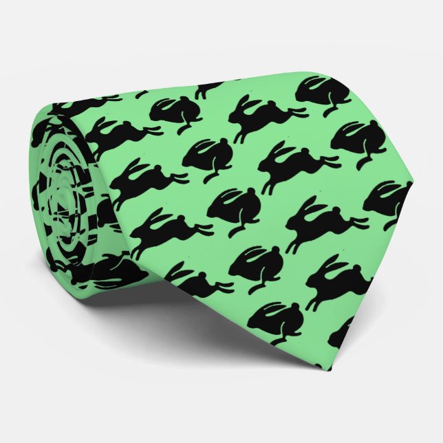 Black Bunnies Hopping Mint Green Oaster Mode Krawatte (Gerollt)
