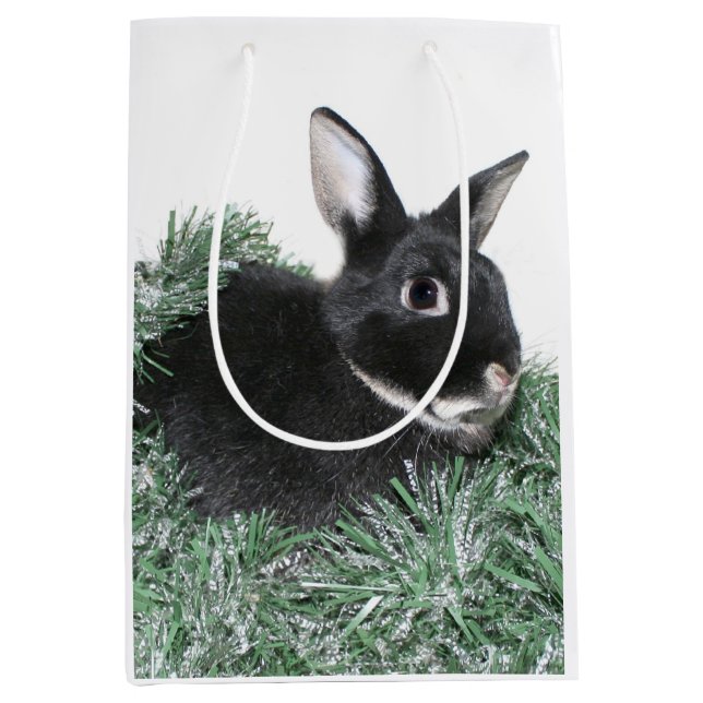 Black Bunny Kaninchen Weihnachten Mittlere Geschenktüte (Vorderseite)