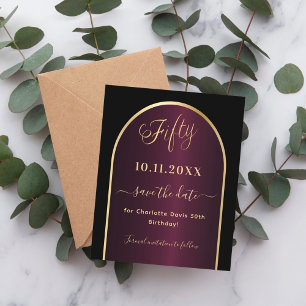 Black burgundy 50. Geburtstagskarte Save the Date