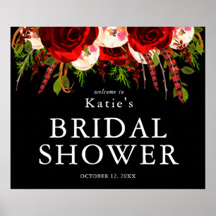 Black Burgundy Floral Boho Brautparty Poster