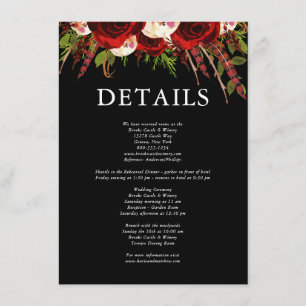 Black Burgundy Floral Boho Hochzeitdetails Begleitkarte