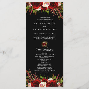 Black Burgundy Floral Boho Hochzeitsprogramm Programm