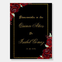 Black Burgundy Quinceañera Begrüßungszeichen