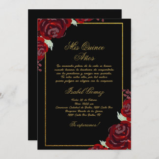 Black Burgundy Quinceanera Einladung