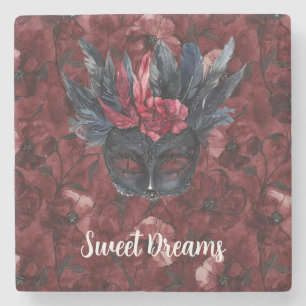 Black Burgundy Red Feathers Maske Steinuntersetzer