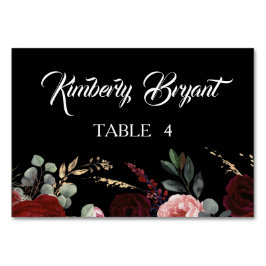 Black Burgundy Red Floral Individual Names Place Tischnummer