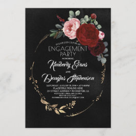 Black Burgundy Red Gold Floral Engagement Party Einladung