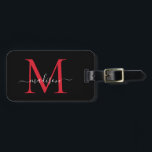 Black Burgundy Red Monogram Script Name Stilvoll Gepäckanhänger<br><div class="desc">Elegante Black Burgundy Red Monogram Script Name Stilvolle Bag Tag</div>