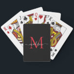 Black Burgundy Red Monogram Stilvolle Skriptbezeic Spielkarten<br><div class="desc">Elegant Black Burgundy Red Monogram Stylish Script Name Playing Cards</div>