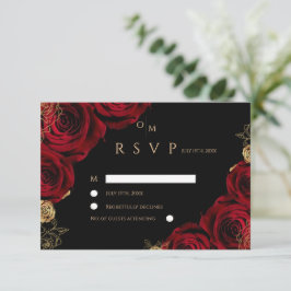 Black Burgundy Roses Wedding RSVP card