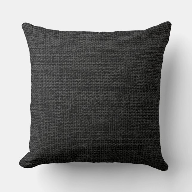 Black Burlap Linen Rustic Jute Kissen (Vorderseite)