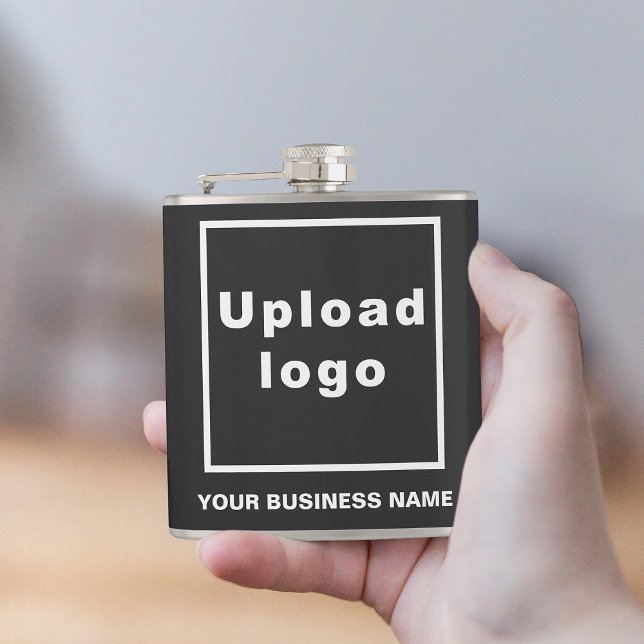 Black Business Brand auf Vinyl Wrapped Flask Flachmann (Your business name and logo on black vinyl wrapped flask.)