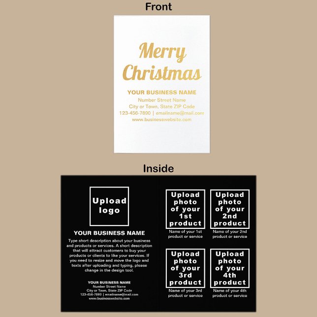 Black Business Brand on Christmas Foil Card Folienkarte (Black business brand with products or services on Christmas folded foil card.)