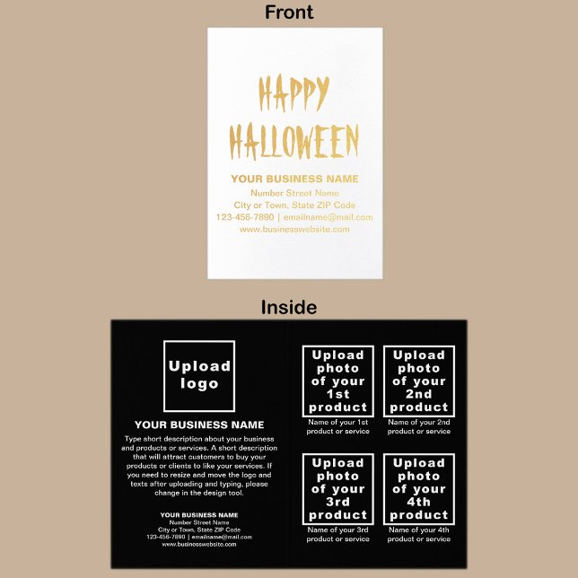 Black Business Brand on Halloween Foil Card Folienkarte (Black business brand with products or services on Halloween folded foil card.)