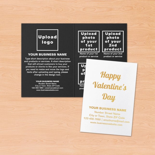 Black Business Brand on Valentine Foil Card Folienkarte (Black business brand with products on Valentine folded foil card on table.)