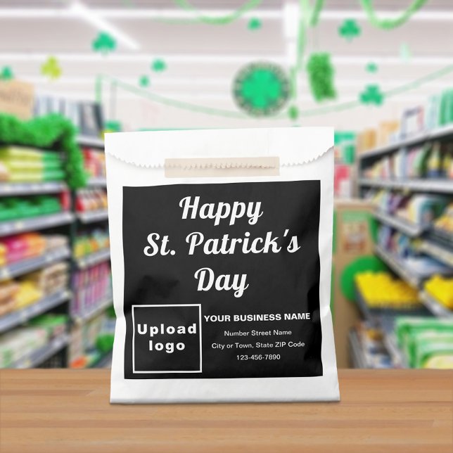 Black Business Brand, St. Patrick's Day, Paper Bag Geschenktütchen (Black business brand with St. Patrick's Day greeting on paper bag)