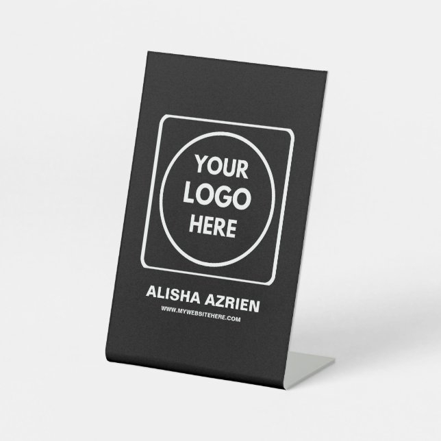 Black Business Logo Branding Display Pedestal Sign Sockelschild (Vorderseite)