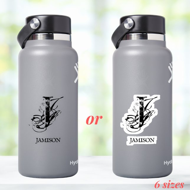 Black Business Monogram Logo Name Wasser Flasche Aufkleber (Von Creator hochgeladen)