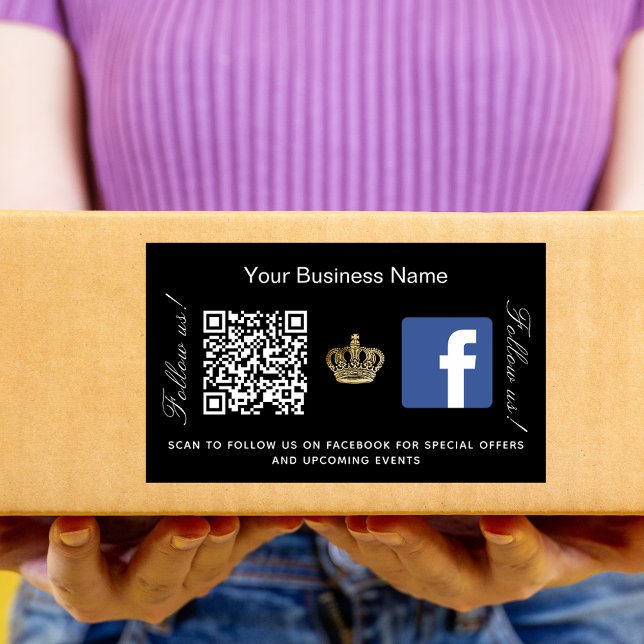 Black Business Name Gold Krone qr Code Facebook Rechteckiger Aufkleber (Von Creator hochgeladen)