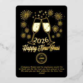 Black Business New Year 2026 Champagne Gold Folien Feiertagskarte