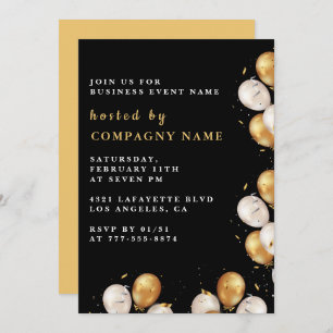 Black Business Party laden Gold Ballon ein Einladung