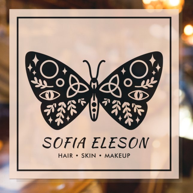 Black Butterfly & Blush Pink Schönheitssalon Busin Fensteraufkleber (Von Creator hochgeladen)