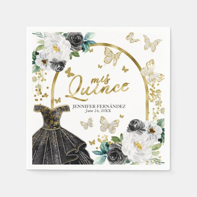 Black Butterfly Quinceanera Napkins Serviette (Vorderseite)