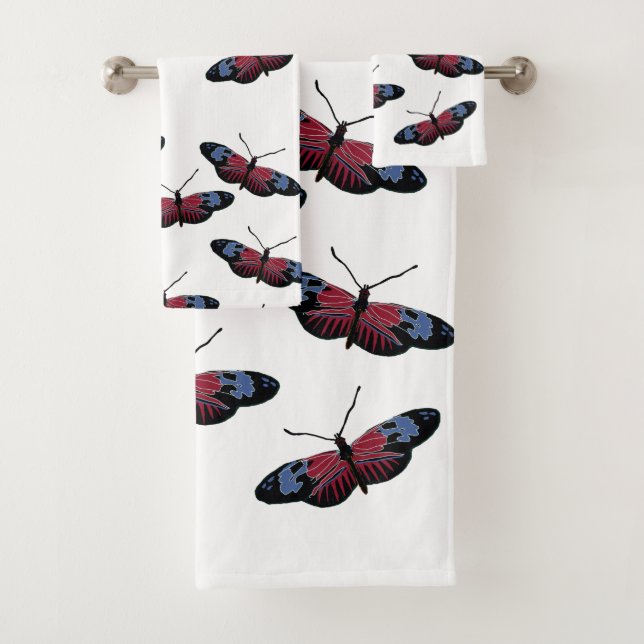 Black Butterfly Spring Art Badhandtuch Set (Insitu)