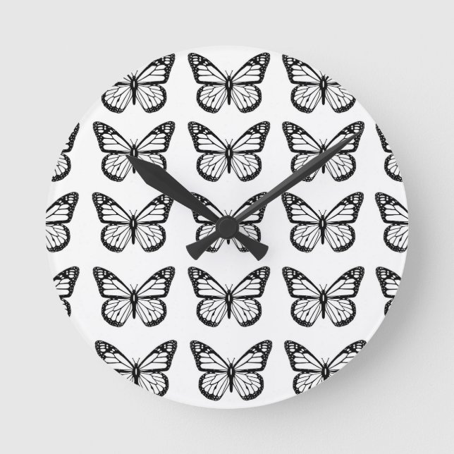 Black Butterfly Stencils Runde Wanduhr (Vorderseite)