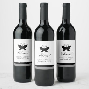 Black Butterfly Wedding Cheers Weinetikett