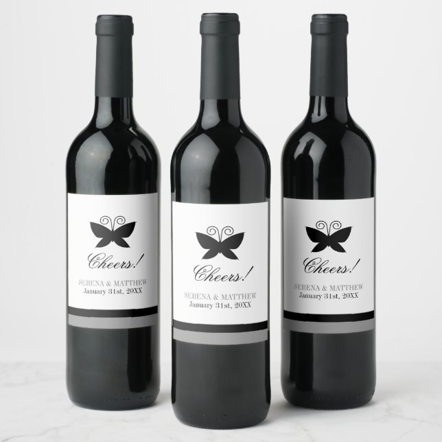 Black Butterfly Wedding Cheers Weinetikett (Flaschen)