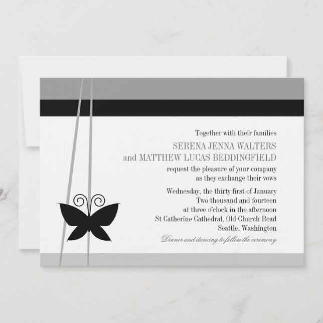 Black Butterfly Wedding Einladung (Vorderseite)