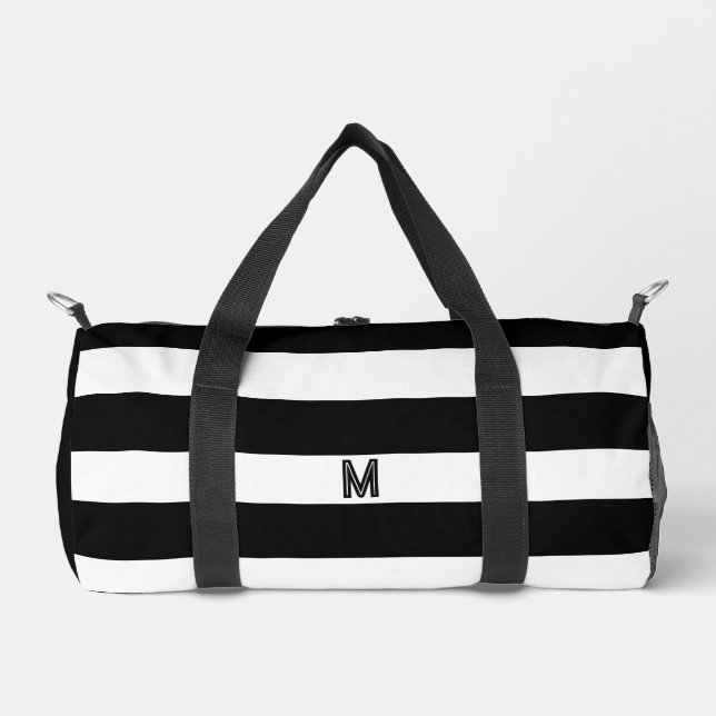 Black Cabana Strip und Personalisierte Monogramm Duffle Bag (Vorderseite)