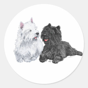 Black Cairn und West Highland Terriers Runder Aufkleber
