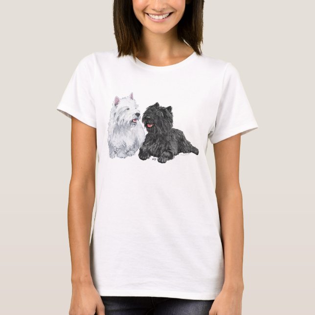 Black Cairn und West Highland Terriers T-Shirt (Vorderseite)