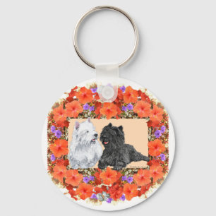 Black Cairn und Westie Terriers im Floral Design Schlüsselanhänger